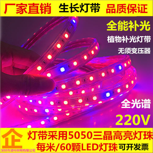 220V植物生长补光LED灯带条5红1蓝全光谱强补光大棚植物果蔬工厂 - 图0