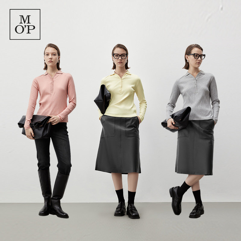 Marc O'Polo/MOP 春季新款时尚V领修身显瘦坑条针织长袖Polo衫女,淘宝优惠券,粉丝福利购,淘宝优惠卷