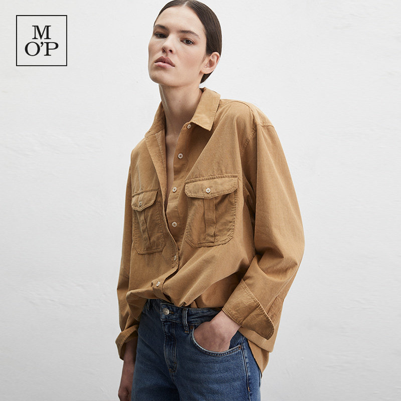 [吉赛尔邦辰同款]MOP25冬季新款百搭纯棉细灯芯绒宽松长袖衬衫女