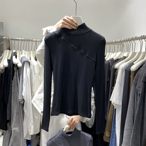 Дизайнерское бархатное базовое приятное телу зимнее термобелье, тренд сезона, высокий воротник, увеличенная толщина, в обтяжку, по фигуре