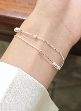 S925纯银小众双层飞盘珠手链女ins时尚简约精致百搭2025新款手链