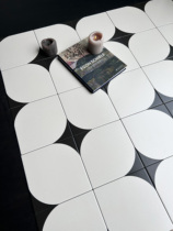 Grammy style minimalist retro black-and-white flower brique bathroom Xuanguan Kitchen Balcony Full Porcelain Floor Tiles Commercial Space Tiles