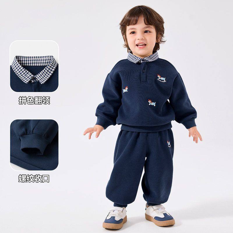 儿童休闲套装2025秋季新款男童polo领卫衣裤子男孩宝宝运动两件套,淘宝优惠券,粉丝福利购,淘宝优惠卷