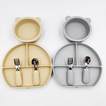 New Products Spot children Silicone Integrated split trays Small Bear suction cups Bowl Baby Fork Spoon Accessory Cutlery Suit