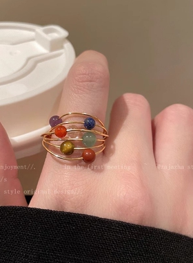 彩色多巴胺星球戒指女轻奢小众复古百搭食戒高级感指环配饰春新款
