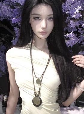 vintage波西米亚风绿色项链中古感双生蝴蝶锁骨链独特古着风颈链