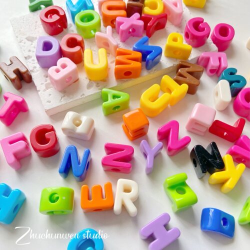 字母珠大孔字母彩色配件串珠材料饰品配件手工挂绳伞绳挂件配饰珠 - 图0