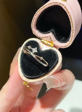 日韩闪锆星星戒指女轻奢时尚气质四芒星开口可调节通勤指环