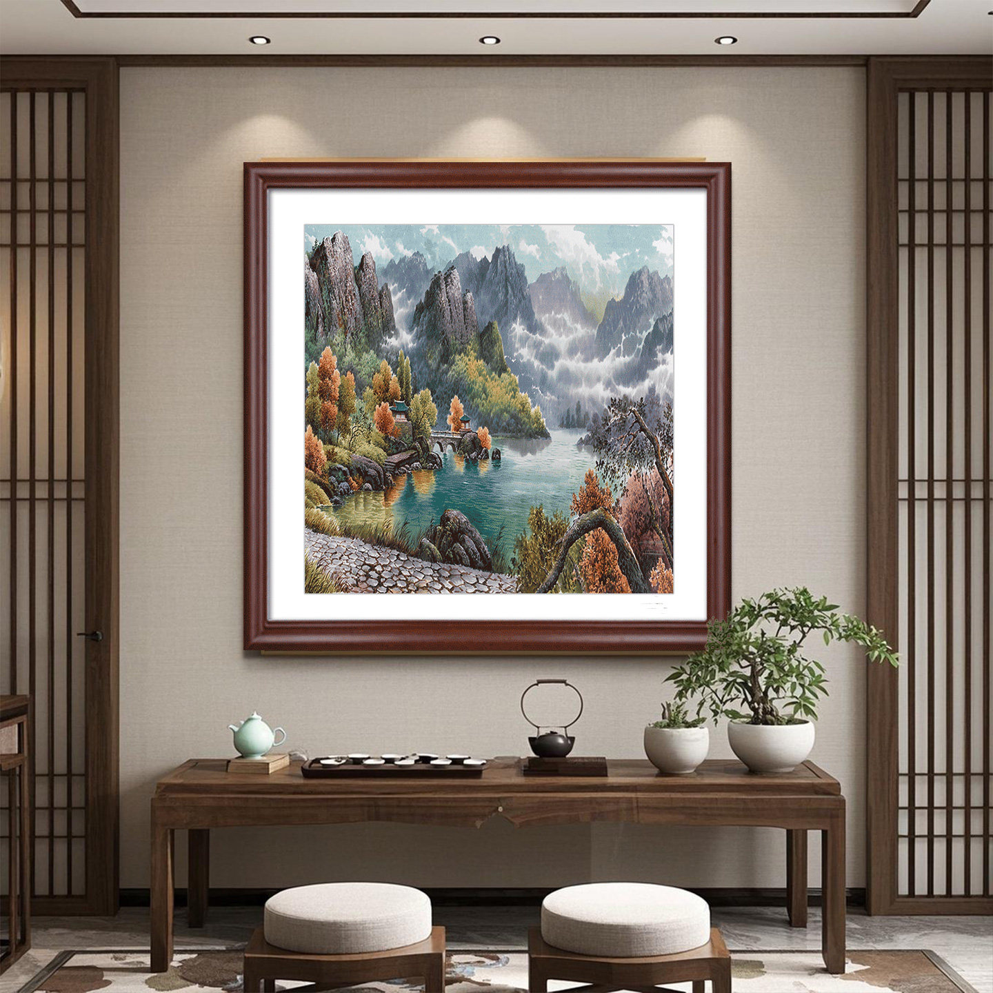 山水装饰画泰山日出壁画办公室字画客厅背景墙挂画玄关风景靠山图