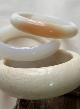 【一物一图】天然贝壳手镯木纹玉化俏色文艺复古圆镯