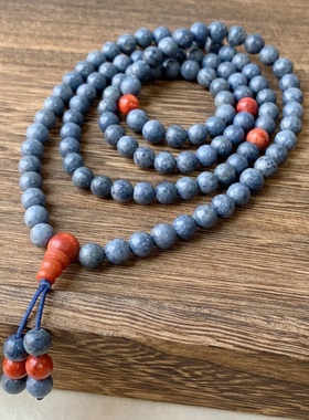 天然文艺复古蓝珊瑚石108颗佛珠手串多圈男女款手链项链