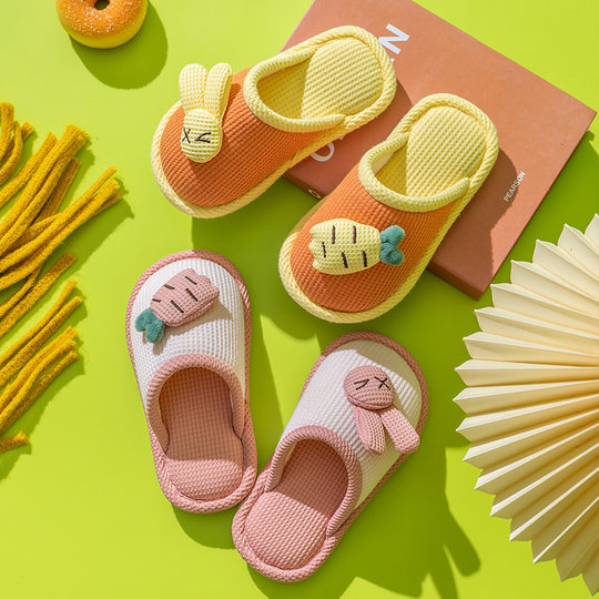 Children's linen slippers cartoon cute autumn and winter