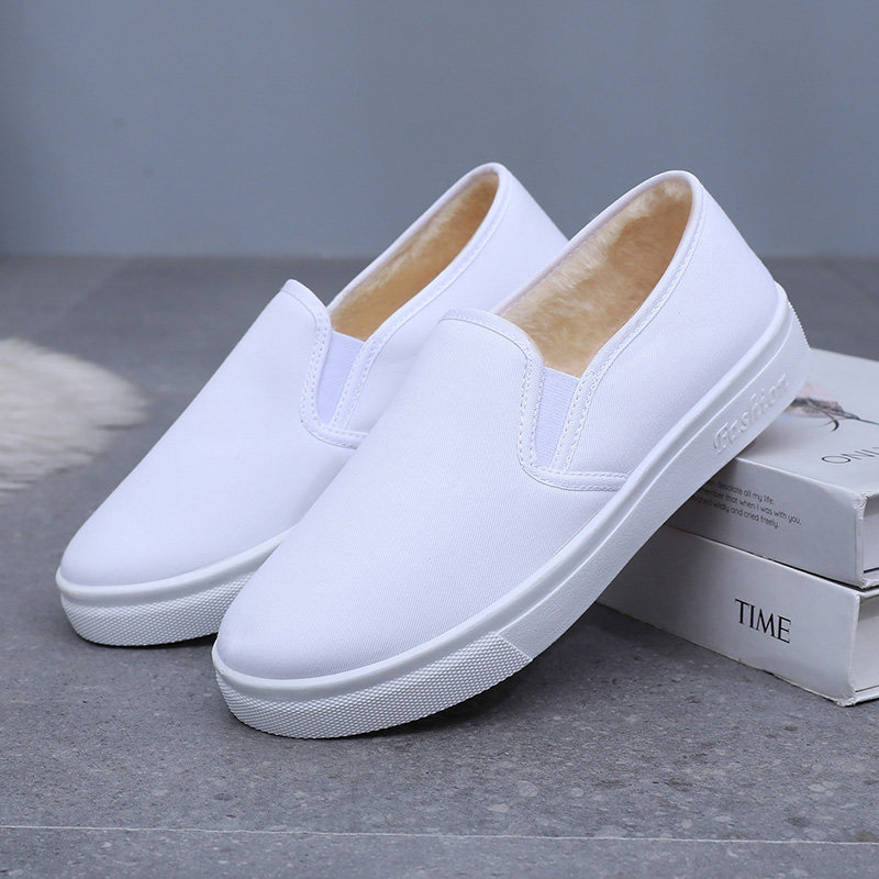 上班通勤款套脚全黑休闲鞋透气加绒加厚懒人耐磨软底一脚蹬帆布鞋,淘宝优惠券,粉丝福利购,淘宝优惠卷