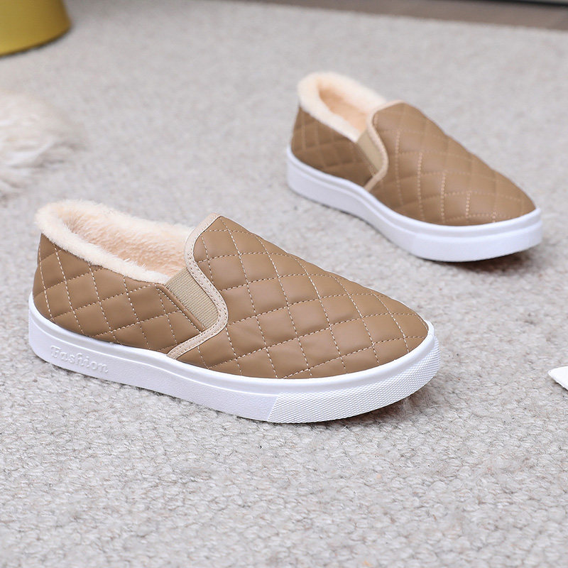 冬季新款加绒加厚保暖棉鞋女平底防滑软底皮面一脚蹬懒人妈妈鞋女,淘宝优惠券,粉丝福利购,淘宝优惠卷