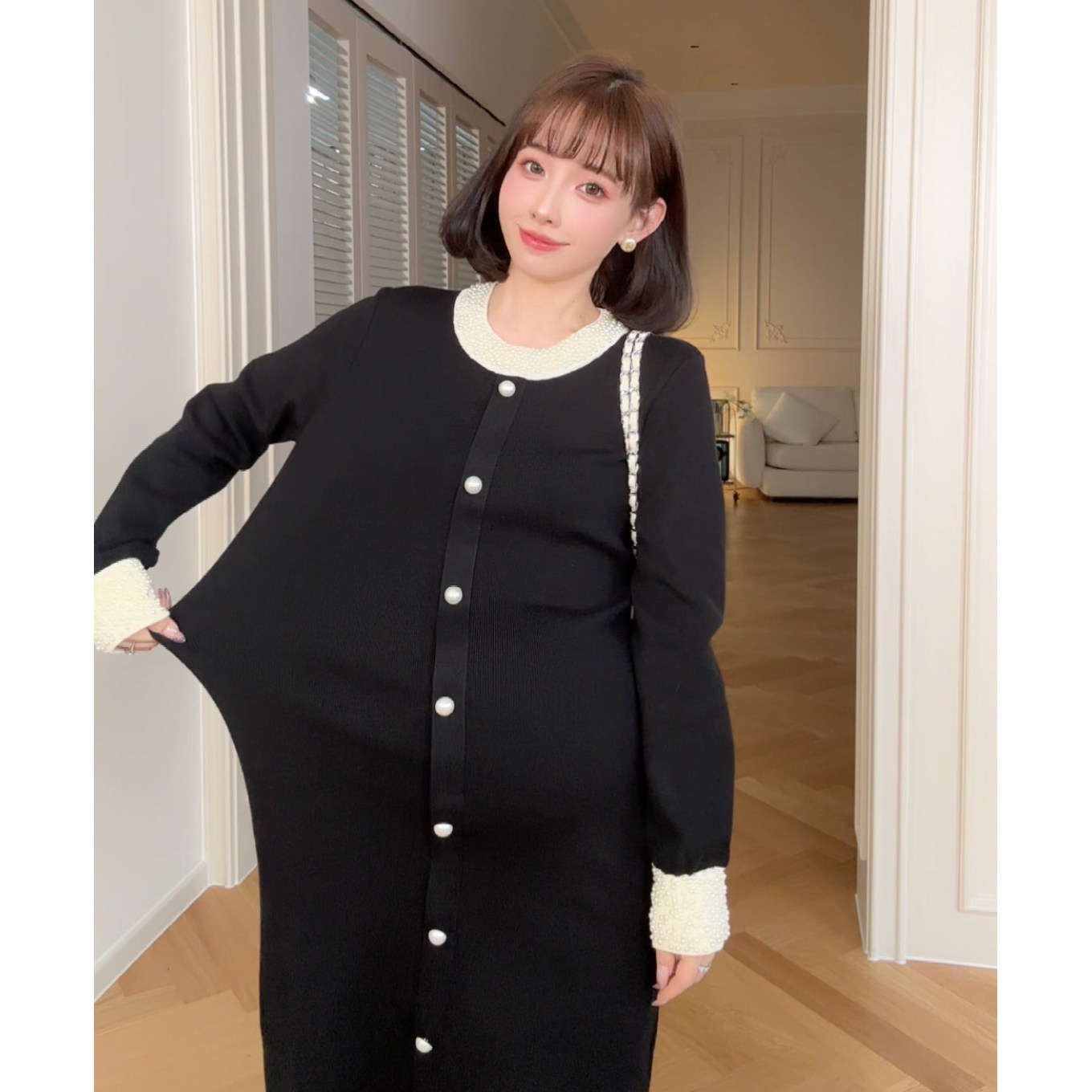 猫单【白露小香】娜娜的孕期穿搭小香风孕妇连衣裙时尚秋冬孕妇装,淘宝优惠券,粉丝福利购,淘宝优惠卷