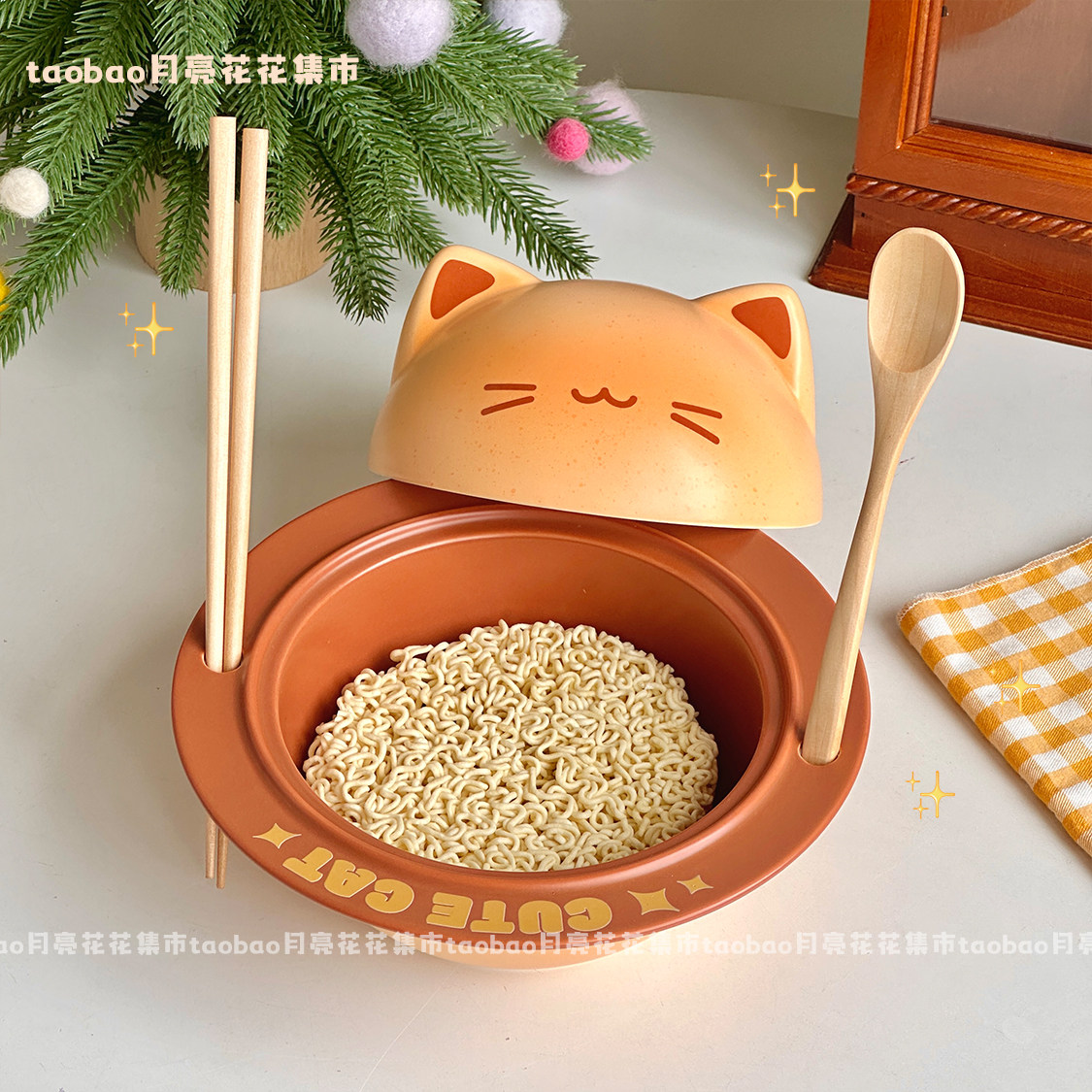 可爱烤面包小猫泡面碗陶瓷带盖高颜值大容量面碗家用宿舍生日礼物