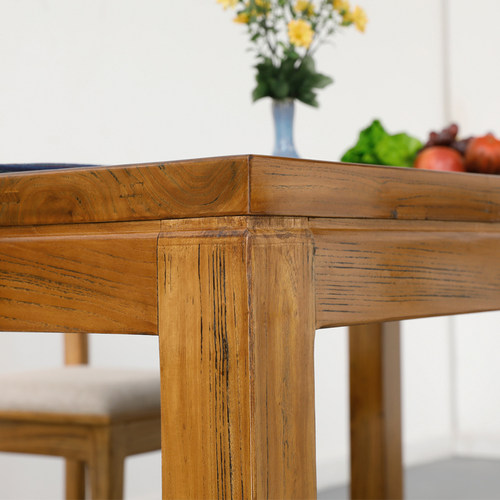 老榆木全实木餐桌现代简约家用饭桌新中式餐厅经济型长方原木桌子 - 图2