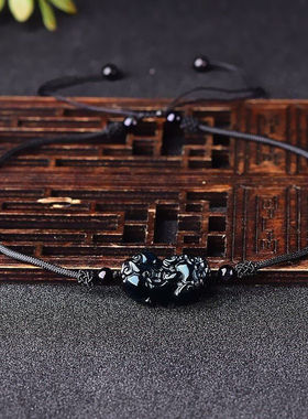 黑曜石貔貅项链女款锁骨