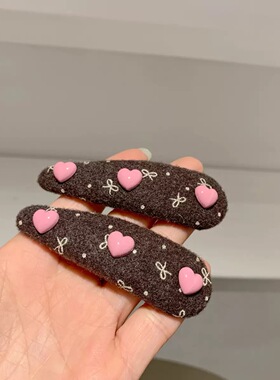 爱美饰品家新款暖绒爱心毛绒爱心羊羔毛一字夹发夹掰掰夹刘海夹子