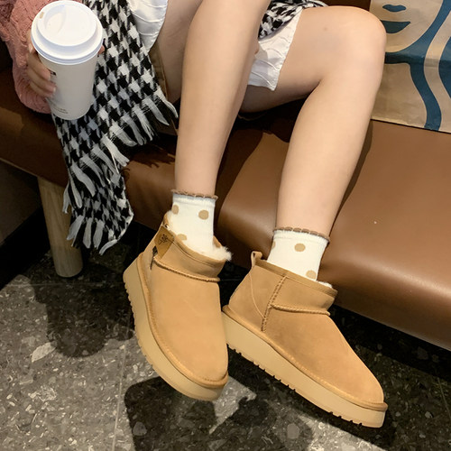 TGG团呱呱雪地靴女款2025新款U加绒保暖防寒滑厚底毛毛靴冬季棉鞋 - 图0