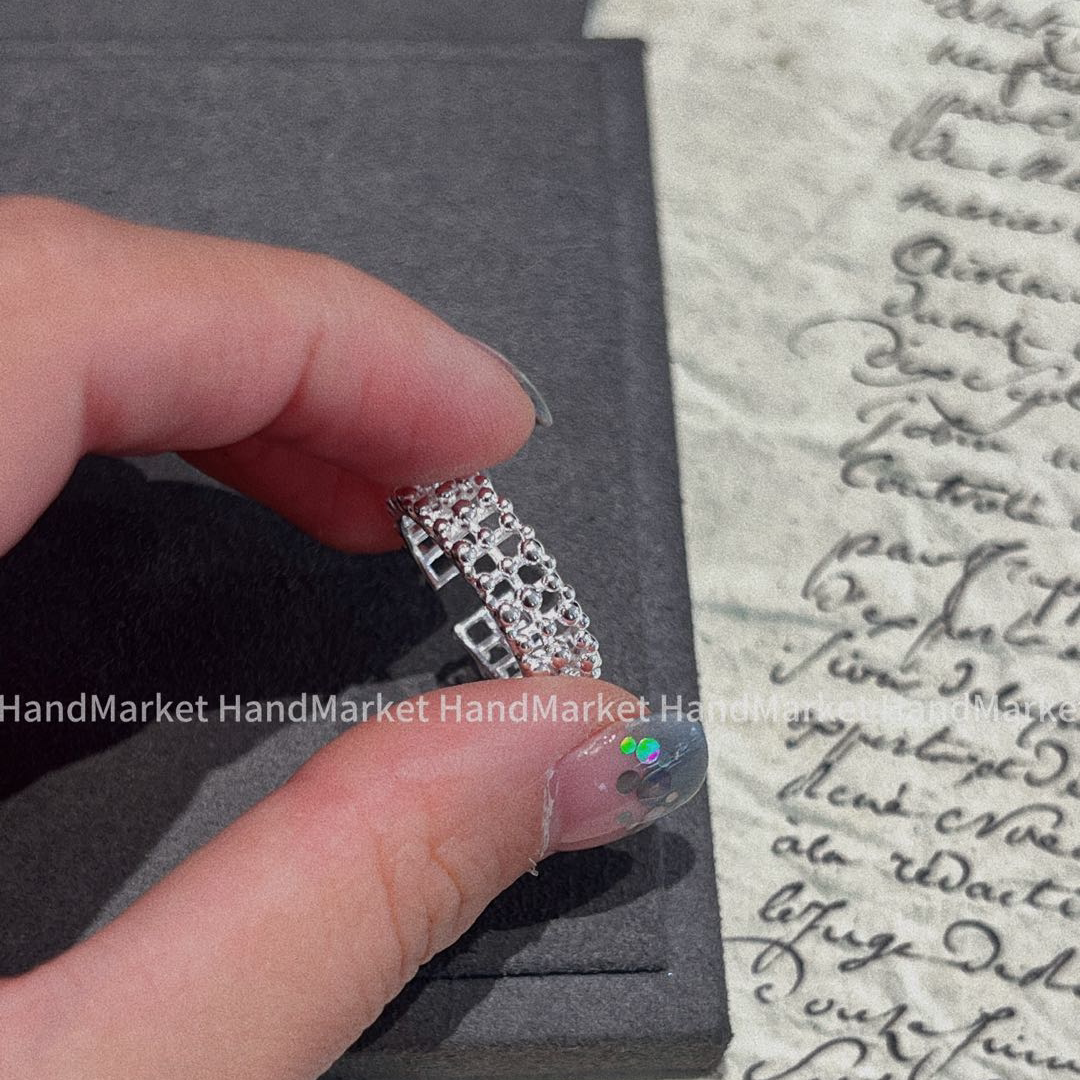 925 silver ring beanie mesh open ring temperament niche simple personality 0918