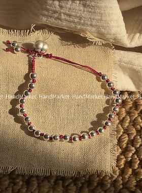 足银手链 【好柿银珠抽拉手链】原创设计女通用民族风时尚手工手