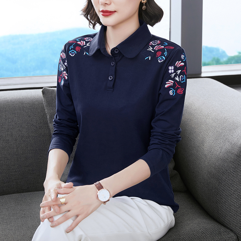 恤纯棉宽松绣花中老年女装全棉有领 衫 popl 妈妈秋装翻领上衣长袖 t 恤纯棉宽松绣花中老年女装全棉有领 衫 popl 妈妈秋装翻领上衣长袖 t
