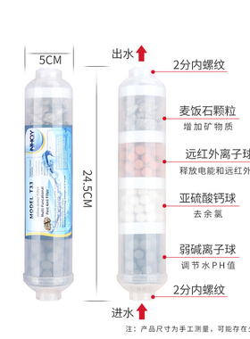 透明弱碱麦饭石4合1多功能矿化滤芯 小直管混合滤芯 增加PH和钙镁