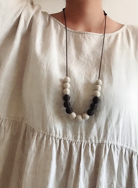 木质毛衫项链秋冬毛衣链麻绳木珠