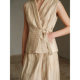 Zhimei Rihe Awakening Nature 100% linen plaid V-neck lapel vest + straight slit skirt suit
