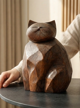 中古风仿木猫咪艺术摆件