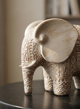 侘寂风大象雕刻装饰摆件