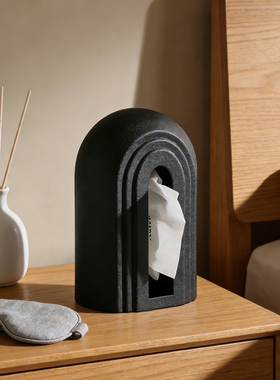 简约黑白几何纸巾盒摆件