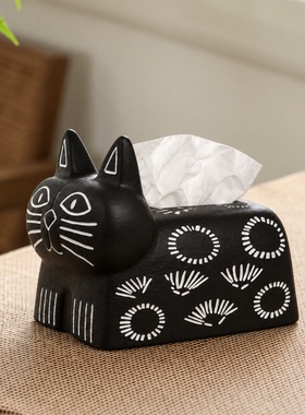 超高颜值的条纹猫纸巾盒