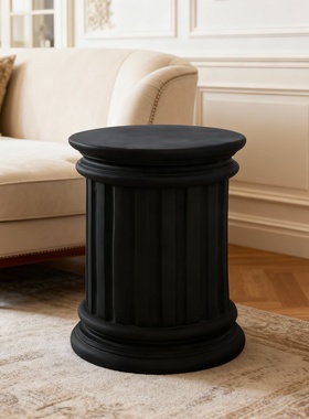 复古罗马柱造型黑色木质边几