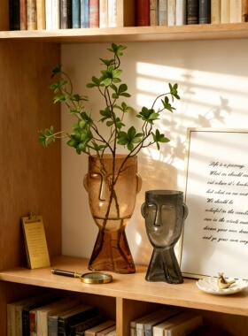 北欧简约人脸造型玻璃花瓶摆件