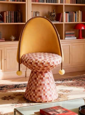 创意几何格纹橙色休闲椅摆件