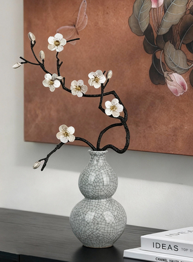 手工陶瓷葫芦梅花花瓶摆件