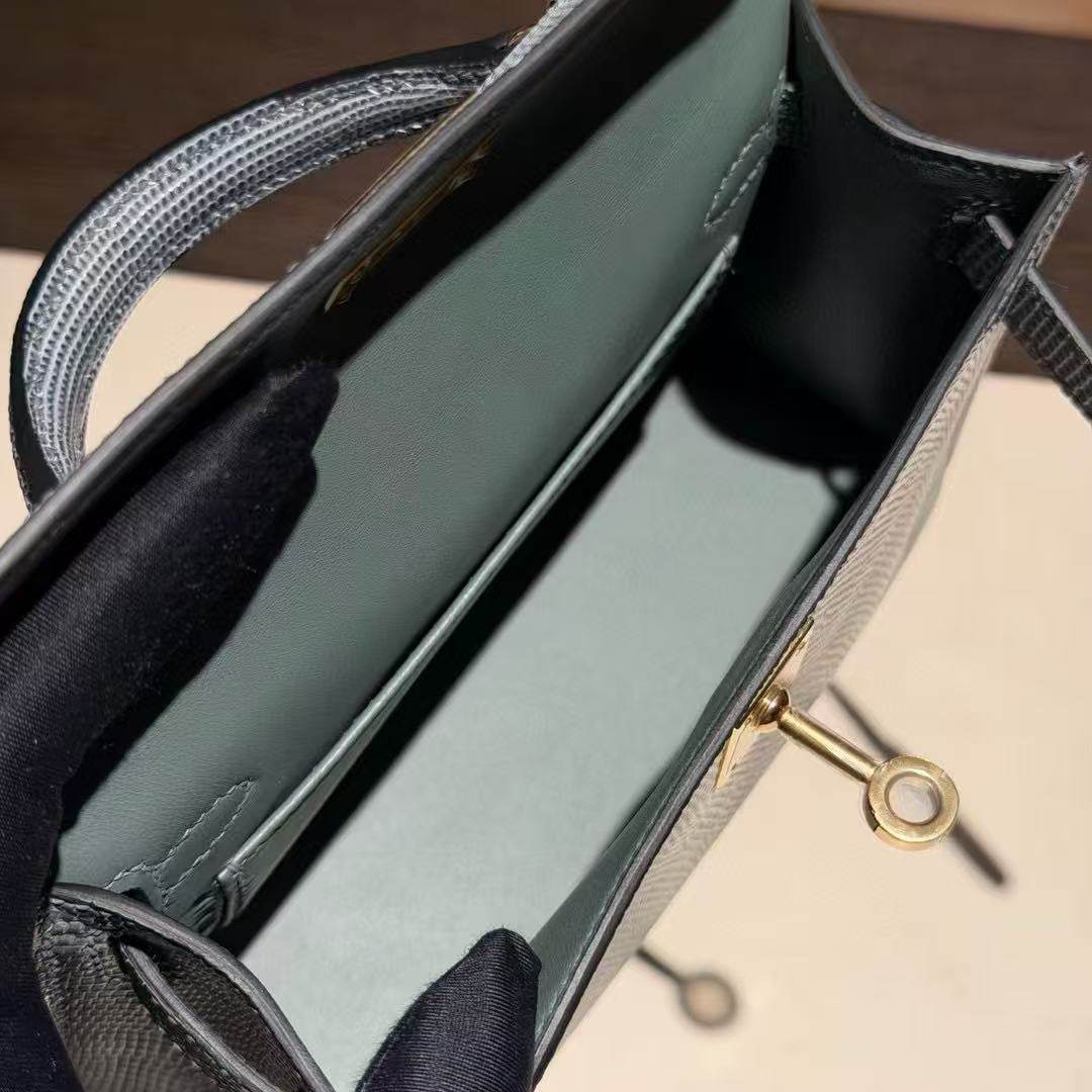 亚麻蓝进口蜥蜴皮女包迷你mini凯莉二代女士单肩斜挎小包包手工缝,淘宝优惠券,粉丝福利购,淘宝优惠卷