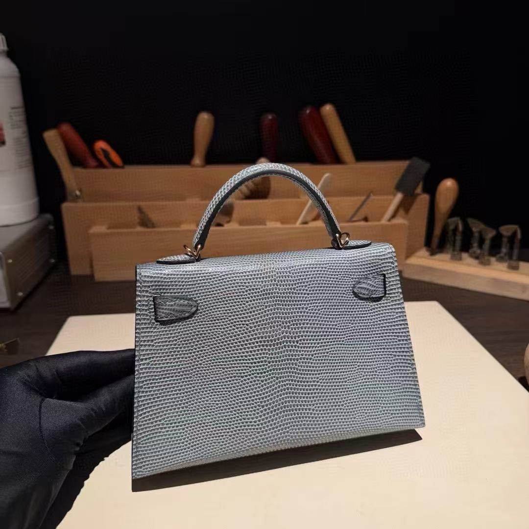 亚麻蓝进口蜥蜴皮女包迷你mini凯莉二代女士单肩斜挎小包包手工缝,淘宝优惠券,粉丝福利购,淘宝优惠卷