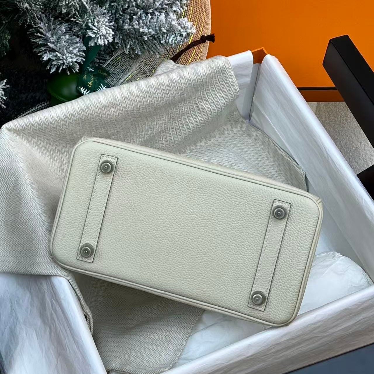 奶昔白进口原厂togo皮手工包内缝女士手提包普皮BK铂金包25高版本 - 图2