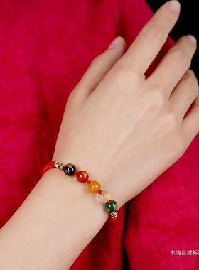 2025蛇年本命年红绳手链女五路转运珠手链男士手绳可调节款