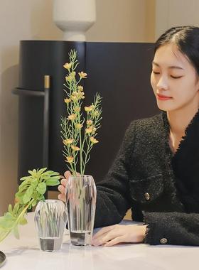 水晶玻璃干花插花透明瓶小清新仿真花装饰套装北欧式客厅餐桌摆件