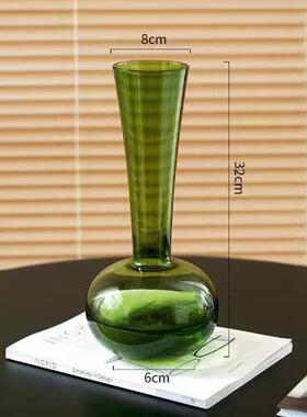 法式中古客厅摆件琉璃花瓶橄榄绿手工小众艺术蝴蝶兰插花瓶高级感