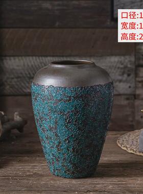 落地陶瓷花瓶深色客厅玄关复古干插花器家居中式饰品软装陶罐摆件