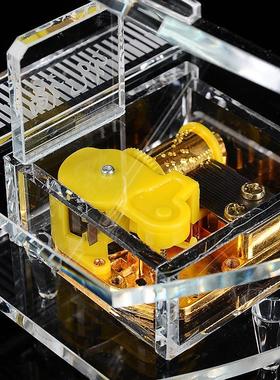 创意带祝福语水晶钢琴音乐盒小号玻璃八音盒时尚桌面摆件批发