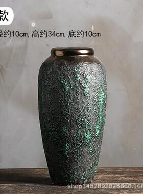 复古做旧中式景德镇陶瓷小花瓶插客厅干花玄关摆件陶罐粗陶花盆