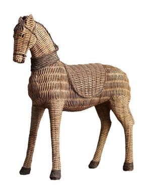 侘寂风藤编家居马摆件客厅书房电视柜酒柜树脂纹路工艺装饰品