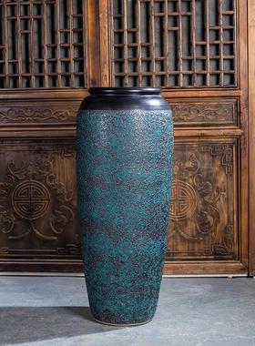 陶瓷摆件落地大花瓶中式复古陶罐客厅酒店装饰品插花干花粗陶瓷瓶