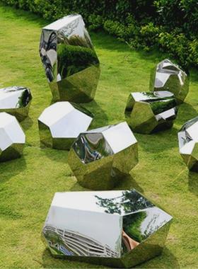 现代不锈钢镜面石头假山雕塑景观厂家地大艺术创意商场落抽象摆件